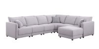 Penelope 120" Light Gray Linen Fabric Reversible 7PC Modular Sectional Sofa with Ottoman and Pillows