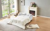54.7" Multiple Adjustable Positions Sofa Bed Stylish Sofa Bed with a Button Tufted Backrest, Two USB Ports and Four Floral Lumbar Pillows for Living R