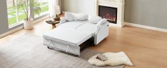 54.7" Multiple Adjustable Positions Sofa Bed Stylish Sofa Bed with a Button Tufted Backrest, Two USB Ports and Four Floral Lumbar Pillows for Living R
