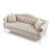 78.7" Width Classic Chesterfield Velvet Sofa Contemporary Upholstered Couch Button Tufted Nailhead Trimming Curved Backrest Rolled Arms with Silver Me