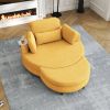 51-inch beige corduroy sofa with two throw pillows and a waist pillow with an extra tray for comfortable seating suitable for small apartment bedroom