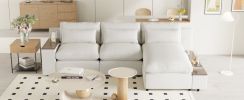 U_Style [ Video Provided] L-shaped Modular Sectional Sofa with Removable Back Cushions,3 Pillows and 2 Storage Spaces,Suitable for Living rooms,Office