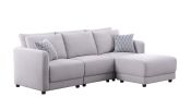 Penelope 85.5" Light Gray Linen Fabric Sofa with Ottoman and Pillows