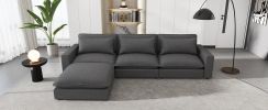 128" Sectional Sofa Cloud Sofa Chenille Upholstered Sofa Couch with Movable Ottoman, Comfortable Seat Cushions, Charging Ports and Three Back Pillows