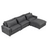 128" Sectional Sofa Cloud Sofa Chenille Upholstered Sofa Couch with Movable Ottoman, Comfortable Seat Cushions, Charging Ports and Three Back Pillows