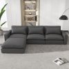 128" Sectional Sofa Cloud Sofa Chenille Upholstered Sofa Couch with Movable Ottoman, Comfortable Seat Cushions, Charging Ports and Three Back Pillows