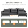 128" Sectional Sofa Cloud Sofa Chenille Upholstered Sofa Couch with Movable Ottoman, Comfortable Seat Cushions, Charging Ports and Three Back Pillows