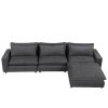 128" Sectional Sofa Cloud Sofa Chenille Upholstered Sofa Couch with Movable Ottoman, Comfortable Seat Cushions, Charging Ports and Three Back Pillows