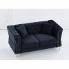 60.2" Chesterfield Sofa Beige Velvet for Living Room, 2 Seater Sofa Tufted Couch with Metal Foot and Nailhead for Living Room, Bedroom, Office, Apartm