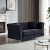 60.2" Chesterfield Sofa Beige Velvet for Living Room, 2 Seater Sofa Tufted Couch with Metal Foot and Nailhead for Living Room, Bedroom, Office, Apartm
