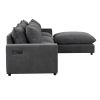 128" Sectional Sofa Cloud Sofa Chenille Upholstered Sofa Couch with Movable Ottoman, Comfortable Seat Cushions, Charging Ports and Three Back Pillows