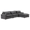 128" Sectional Sofa Cloud Sofa Chenille Upholstered Sofa Couch with Movable Ottoman, Comfortable Seat Cushions, Charging Ports and Three Back Pillows