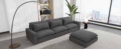 128" Sectional Sofa Cloud Sofa Chenille Upholstered Sofa Couch with Movable Ottoman, Comfortable Seat Cushions, Charging Ports and Three Back Pillows