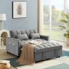 Modern Velvet Convertible Loveseat Sleeper Sofa Couch with Adjustable Backrest, 2 Seater Sofa With Pull-Out Bed with 2 Lumbar Pillows For Small Living