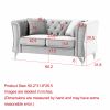 60.2" Chesterfield Sofa Beige Velvet for Living Room, 2 Seater Sofa Tufted Couch with Metal Foot and Nailhead for Living Room, Bedroom, Office, Apartm