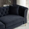 60.2" Chesterfield Sofa Beige Velvet for Living Room, 2 Seater Sofa Tufted Couch with Metal Foot and Nailhead for Living Room, Bedroom, Office, Apartm