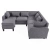 [New]87" Modern Sectional Sofa with coffee table,6-Seat Couch Set with Storage Ottoman,Various Combinations,L-Shape Indoor Furniture with Unique Armre