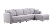Penelope 111" Light Gray Linen Fabric 4-Seater Sofa with Ottoman and Pillows
