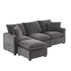 [VIDEO provided] [New] 84*57" Modern Modular Sofa, 4 Seat Chenille Sectional Couch Set with 2 Pillows Included, Freely Combinable Indoor Funiture for