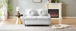 54.7" Multiple Adjustable Positions Sofa Bed Stylish Sofa Bed with a Button Tufted Backrest, Two USB Ports and Four Floral Lumbar Pillows for Living R