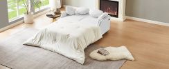 54.7" Multiple Adjustable Positions Sofa Bed Stylish Sofa Bed with a Button Tufted Backrest, Two USB Ports and Four Floral Lumbar Pillows for Living R