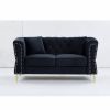 60.2" Chesterfield Sofa Beige Velvet for Living Room, 2 Seater Sofa Tufted Couch with Metal Foot and Nailhead for Living Room, Bedroom, Office, Apartm