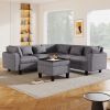 [New]87" Modern Sectional Sofa with coffee table,6-Seat Couch Set with Storage Ottoman,Various Combinations,L-Shape Indoor Furniture with Unique Armre