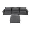 128" Sectional Sofa Cloud Sofa Chenille Upholstered Sofa Couch with Movable Ottoman, Comfortable Seat Cushions, Charging Ports and Three Back Pillows
