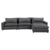 128" Sectional Sofa Cloud Sofa Chenille Upholstered Sofa Couch with Movable Ottoman, Comfortable Seat Cushions, Charging Ports and Three Back Pillows