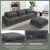 128" Sectional Sofa Cloud Sofa Chenille Upholstered Sofa Couch with Movable Ottoman, Comfortable Seat Cushions, Charging Ports and Three Back Pillows