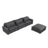128" Sectional Sofa Cloud Sofa Chenille Upholstered Sofa Couch with Movable Ottoman, Comfortable Seat Cushions, Charging Ports and Three Back Pillows