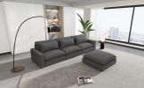 128" Sectional Sofa Cloud Sofa Chenille Upholstered Sofa Couch with Movable Ottoman, Comfortable Seat Cushions, Charging Ports and Three Back Pillows