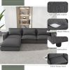 128" Sectional Sofa Cloud Sofa Chenille Upholstered Sofa Couch with Movable Ottoman, Comfortable Seat Cushions, Charging Ports and Three Back Pillows